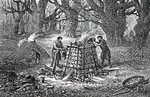 Easier: An engraving depicting the medieval process of smelting iron