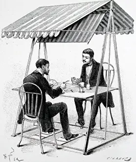 Gaston: Engraving depicting two men using a Punkah-Wallah
