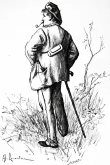 Stroll: Engraving depicting a middle-aged man smoking his pipe
