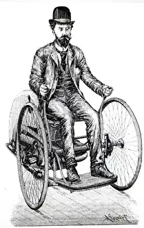 Petrol: An engraving depicting a motorcycle powered by