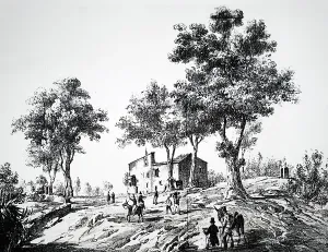 Eruption: An engraving depicting Mount Vesuvius