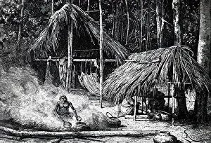 Collected: Engraving depicting an Native Indian camp on the