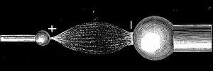 Discharge: Engraving depicting Nikola Tesla's A.C. experiment