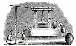 Crush: An engraving depicting an olive press