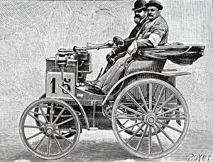 Petrol: An engraving depicting Panhard and Levassor's car