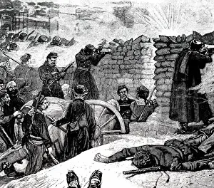 Barricades: An engraving depicting the Paris Commune