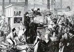 Lent: An engraving depicting a Paris fish market