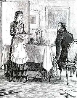 Parlour: An engraving depicting parlour maids serving at table