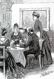 Wealthy: An engraving depicting parlour maids serving at table