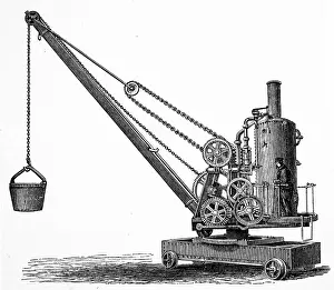 Either: Engraving depicting a portable crane