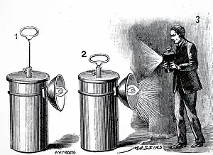 Portable: Engraving depicting a portable electric light
