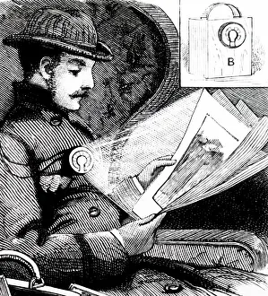 Portable: Engraving depicting a portable reading lamp for