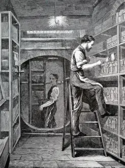 Batteries: Engraving depicting the Post Office telegraph headquarters
