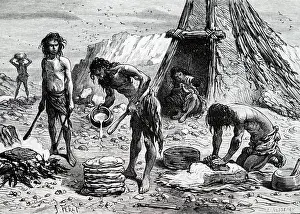 Bakery: An engraving depicting prehistoric bread makers