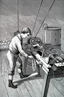 Incandescent: Engraving depicting the process of blowing glass bulbs