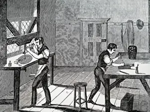 Diamonds: An engraving depicting the process of cleaving