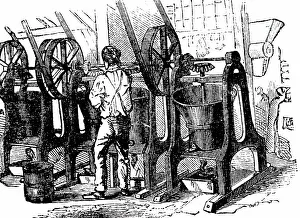 Cocoa: An engraving depicting the process of making flaked cocoa