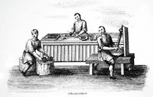 Obtained: Engraving depicting the process of making Indian ink