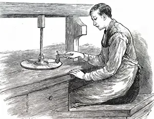 Polishing: An engraving depicting the process of polishing a diamond