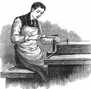 Splitting: An engraving depicting the process of splitting a diamond