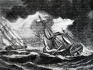 Fitted: Engraving depicting a reconstruction of the storm