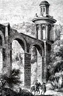 Aqueduct: An engraving depicting the remains of the Roman