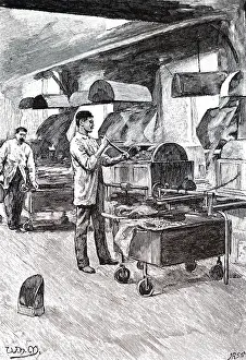 Roast: An engraving depicting the roasting of cocoa beans