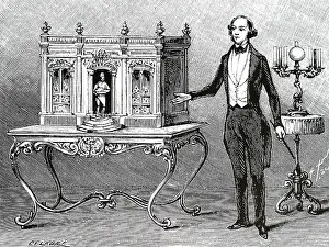 Automaton: An engraving depicting Robert Houdin demonstrating