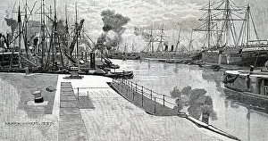 Docklands: Engraving depicting the Royal Albert Docks
