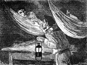 Hammock: Engraving depicting sailors in their hammocks