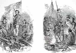 Barricade: An engraving depicting a scene during the French