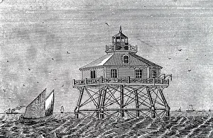 Hampton: An engraving depicting a screw-pile lighthouse