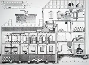 Sectional: An engraving depicting a sectional view of a 19th-century