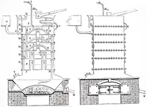 1823: An engraving depicting a sectional view and front