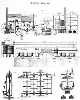 Sectional: An engraving depicting a sectional view of a porter brewery