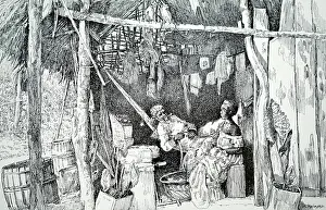 Para: Engraving depicting a shack of a native rubber collector