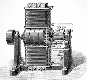 Generator: Engraving depicting Siemens dynamo with Dolgorouki engine