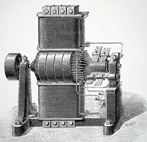 Dynamo: Engraving depicting Siemens dynamo with Dolgorouki engine