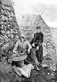 Skye: An engraving depicting Skye crofters grinding corn