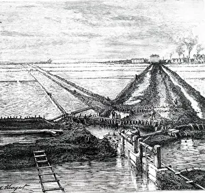 Sluices: An engraving depicting sluices and salt pans