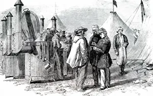 Bivouac: An engraving depicting Soyer and his bivouac kitchen