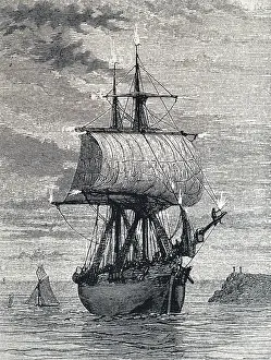 Corona: Engraving depicting St Elmo's fire appearing on