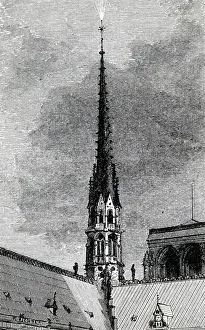 Corona: Engraving depicting St Elmo's fire on the tip
