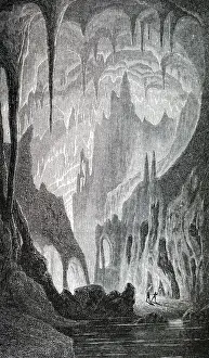 Cavern: An engraving depicting a stalactite cavern in