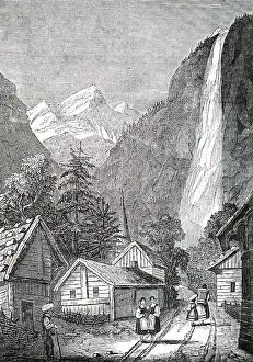 Lauterbrunnen: An engraving depicting the Staubbach Falls in