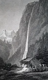 Lauterbrunnen: An engraving depicting the Staubbach Falls in