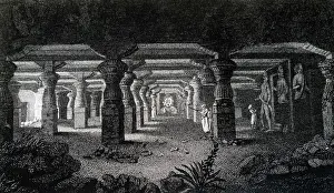 Bombay: An engraving depicting the Temple of Elephanta