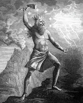 Odin: Engraving depicting Thor wielding his hammer
