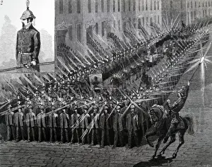 Edison: Engraving depicting a torchlight parade in New