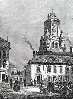 Boulogne: An engraving depicting the Town Hall and bell